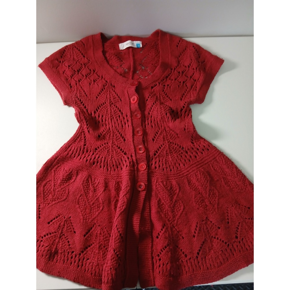 Sparrow Anthropologie Red Pointelle Knit Fit Flare Cardigan Sweater Medium